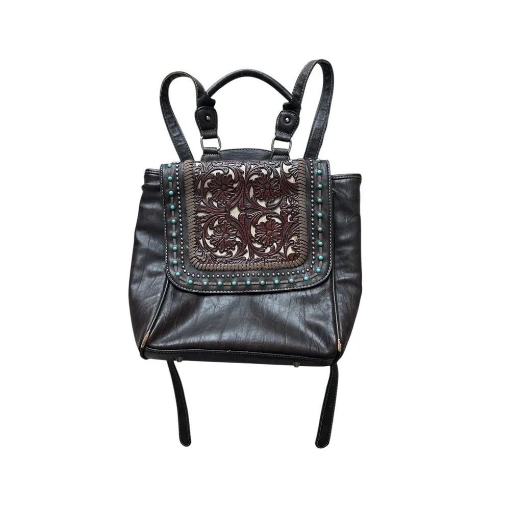 Trinity Ranch Brown Backpack Tooled Leather Bag‎ Western Cowgirl